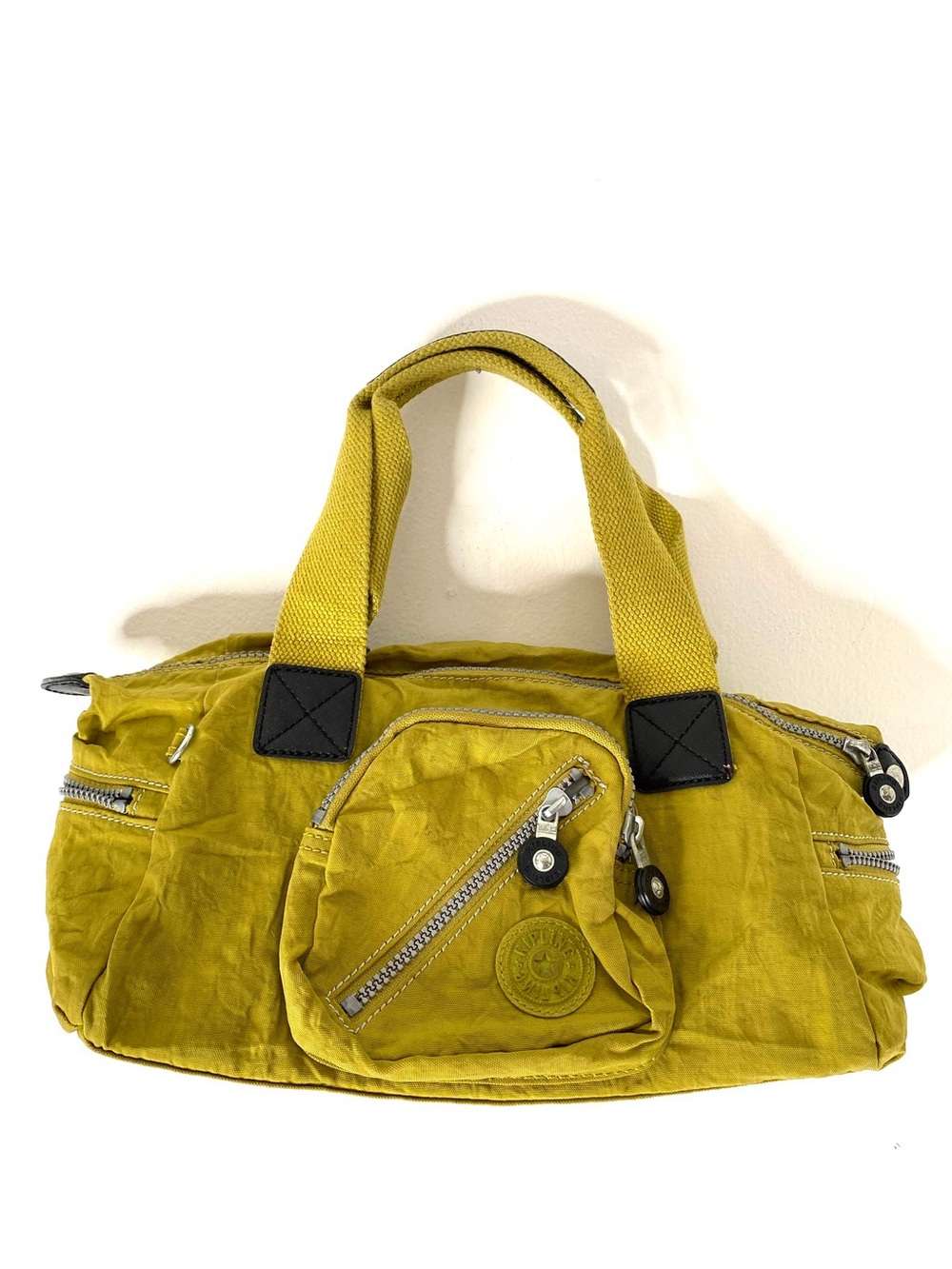 Kipling Noa Mustard Yellow Nylon Satchel Shoulder Bag Multi Pocket Lightweight